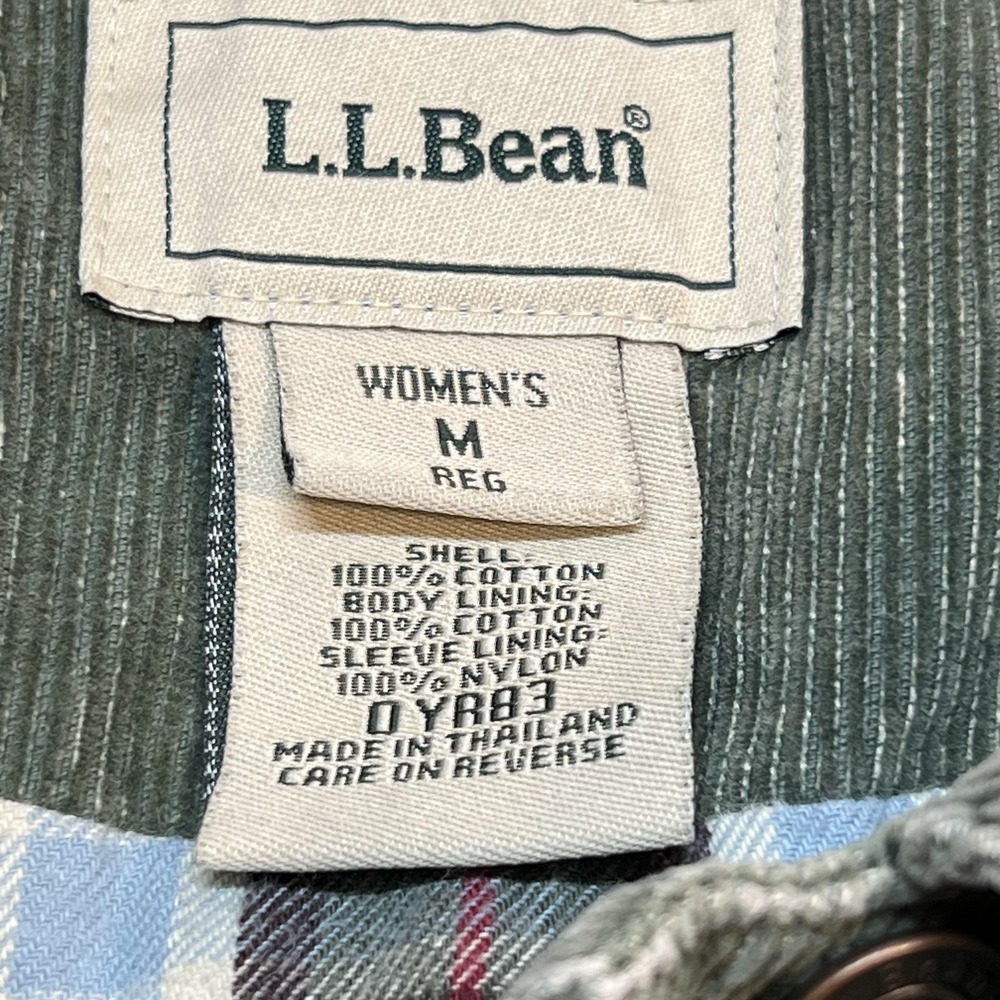 L.L. Bean Jacket Womens Medium Green Corduroy Button Front Lined Plaid Casual - Picture 6 of 9